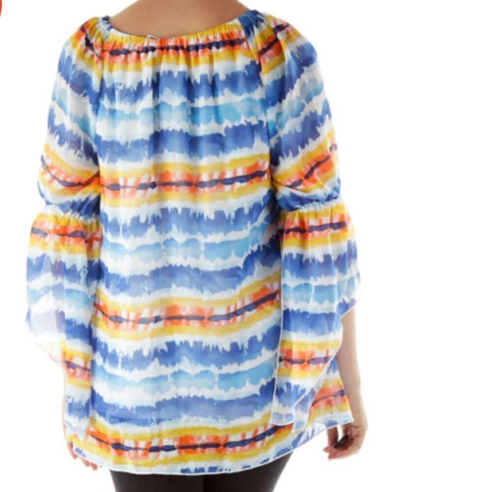 New Direction Blue White Off Shoulder Blouse - Picture 3 of 3